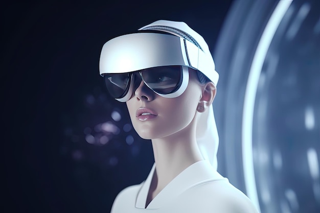Kobieta ubrana w zestaw słuchawkowy wirtualnej rzeczywistości