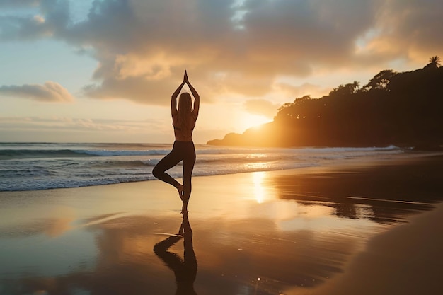 Kobieta uprawiająca jogę na plaży