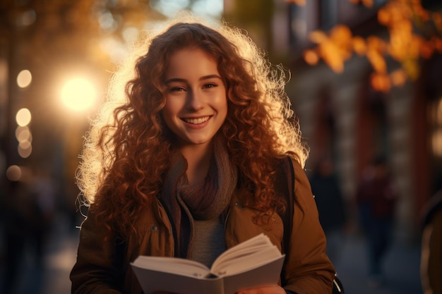 Kobieta Uśmiecha Się Podczas Czytania Książki