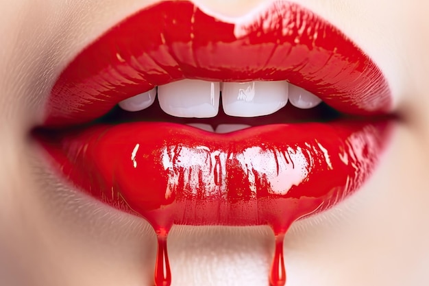 Kobieta Usta Zbliżenie Czerwona Szminka Makijaż Piękne Usta Makijaż Wzorcowa Dziewczyna Warga Usta Makro