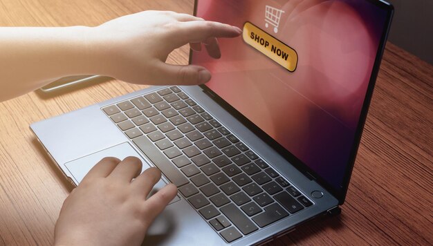 Kobieta Używa Laptopa Do Zakupów Online Bankowość Online I Marketing Cyfrowy Zakupy W Sklepie Internetowym