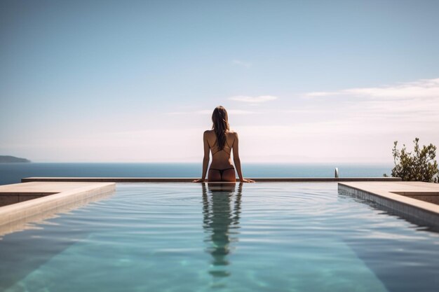 Zdjęcie kobieta w basenie nieskończoności