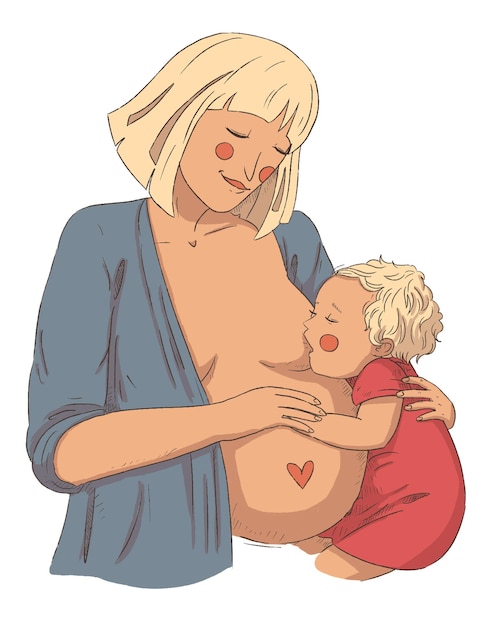 Kobieta w ciąży karmi swoje dziecko piersią