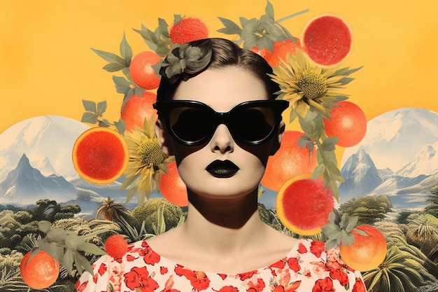 Kobieta w czarnych okularach przeciwsłonecznych i czerwonej sukience w kwiaty