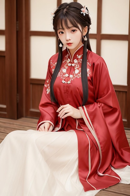 Kobieta w czerwonej chińskiej sukience