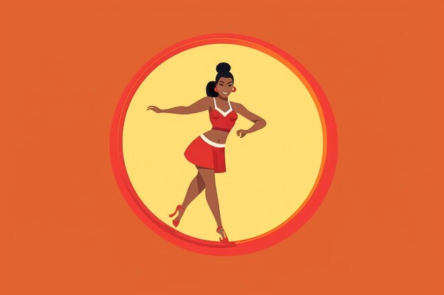 Kobieta w czerwonej spódnicy tańczy w kole.