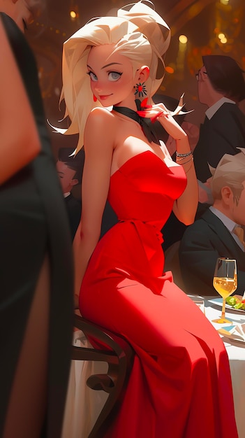 Kobieta w czerwonej sukience pije koktajl