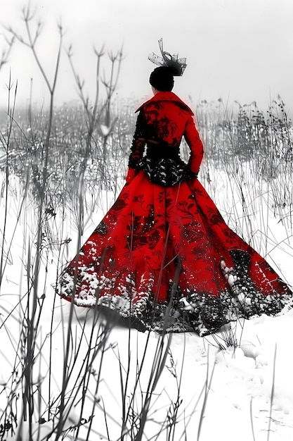 Zdjęcie kobieta w czerwonej sukience z czerwoną sukienką na niej