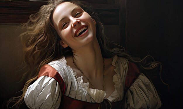 Kobieta w czerwono-białej sukience uśmiecha się