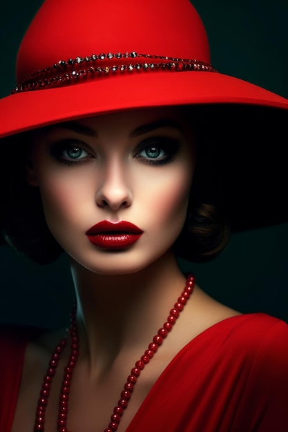 Kobieta w czerwonym kapeluszu i czerwonej sukience