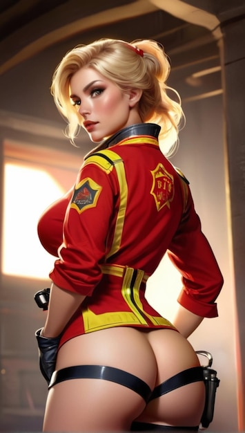 Zdjęcie kobieta w czerwonym mundurze ze gwiazdą na plecach