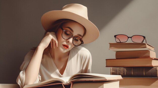 Zdjęcie kobieta w kapeluszu czyta książkę.