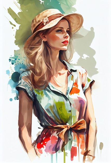 Kobieta w kapeluszu i sukience