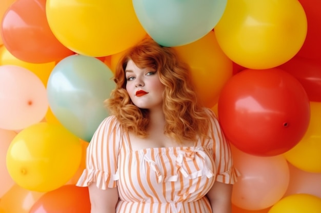 Kobieta w kolorowym pokoju z balonami