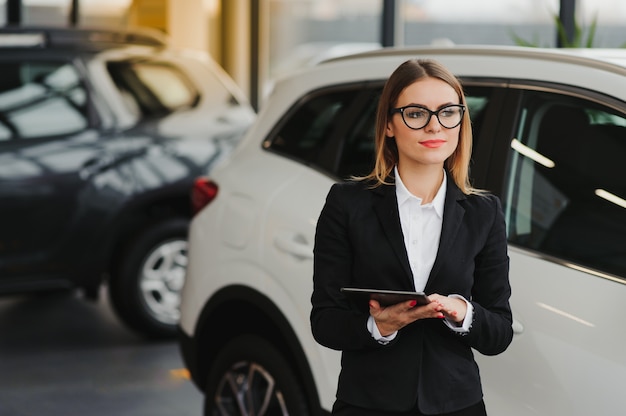 Kobieta w koncepcji salonu auto kobiece kierowca