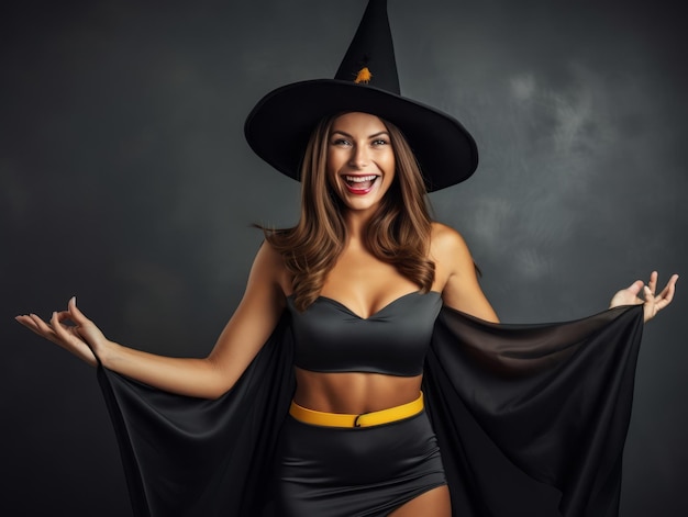 Kobieta w kostiumie halloween z zabawną pozą