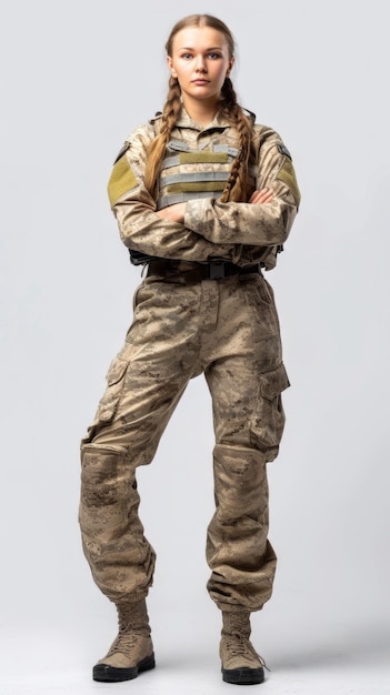 Kobieta w mundurze stojąca z skrzyżowanymi ramionami