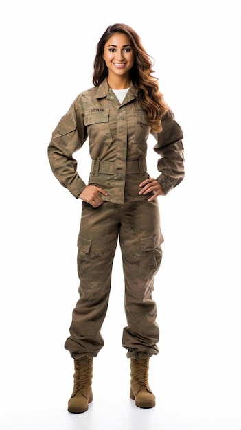 Zdjęcie kobieta w mundurze wojskowym pozująca do zdjęcia