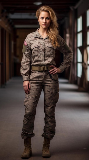 Zdjęcie kobieta w mundurze wojskowym pozuje do zdjęcia