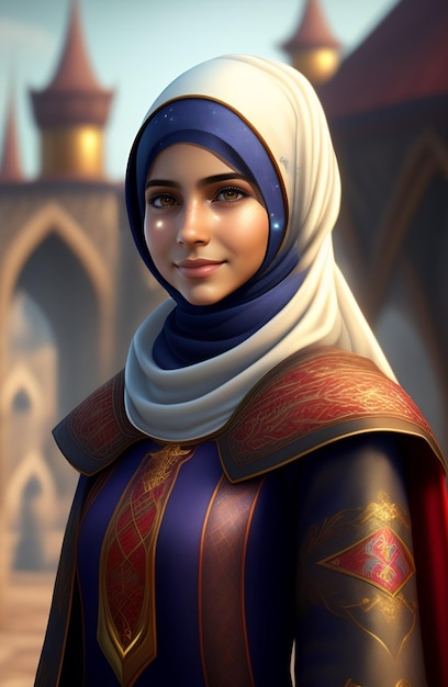 Kobieta w niebiesko-białym złotym hidżabie