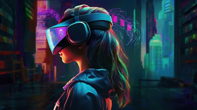 Kobieta w okularach i zestawie słuchawkowym VR AI Generated