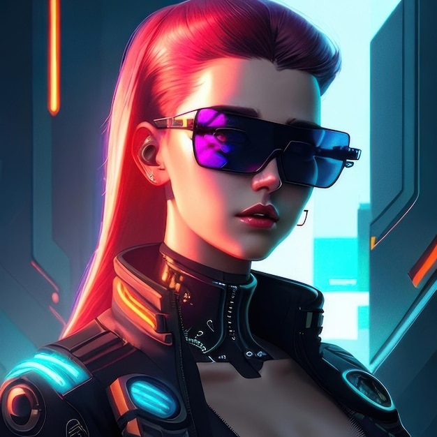 Kobieta w okularach przeciwsłonecznych i neonowym świetle na twarzy