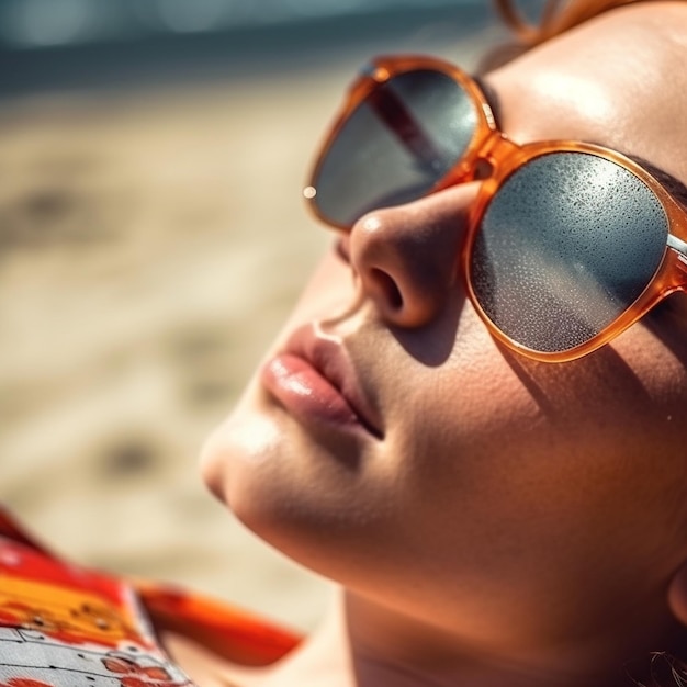 Zdjęcie kobieta w okularach przeciwsłonecznych z napisem „gogle”.