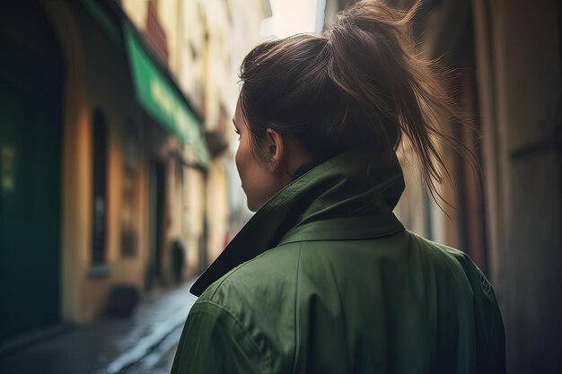 kobieta w płaszczu idąca ulicą
