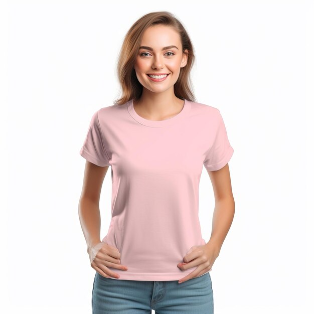 Kobieta w różowej koszulce ze słowem "miłość" na przodzie.