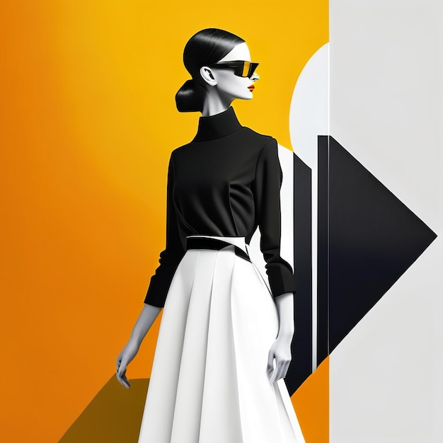 Kobieta w stylowych ubraniach z kolorowym tłem Generatywna sztuczna inteligencja