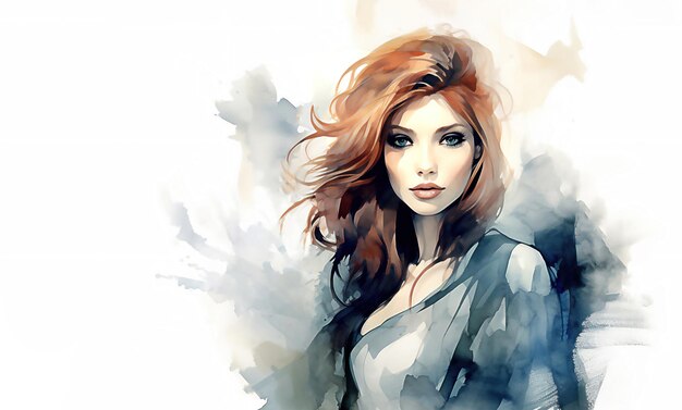 Kobieta w stylu mody, rude włosy Ilustracja Przetworzony obraz wygenerowany przez sztuczną inteligencję