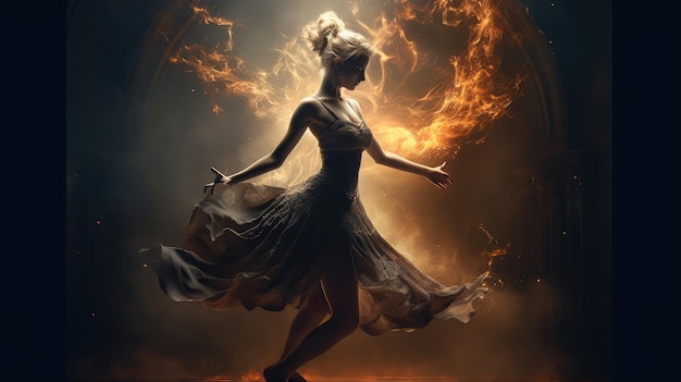 Kobieta w sukience z płomieniem