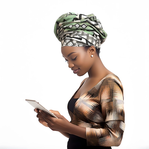 kobieta w turbanie używająca telefonu komórkowego podczas stania Generatywna sztuczna inteligencja
