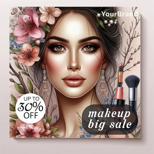 Kobieta Wielka sprzedaż Centrum piękności salon makijażowy baner i post dla projektowania szablonu mediów społecznościowych