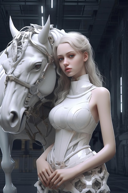 Kobieta z białym koniem