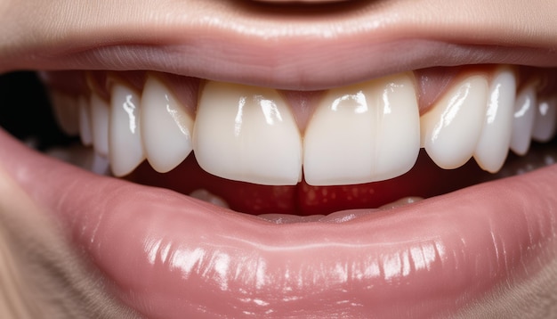 Kobieta z białymi zębami i czerwoną wargą