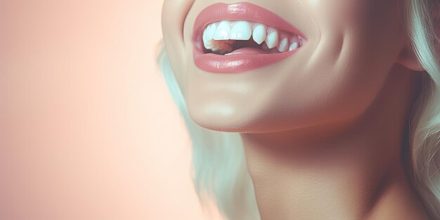 Zdjęcie kobieta z białymi zębami pokazującą swoje zęby