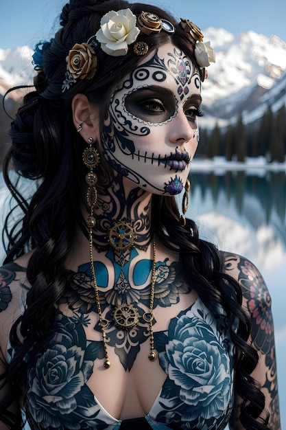 Kobieta z czaszką meksykańską z Dnia Zmarłych