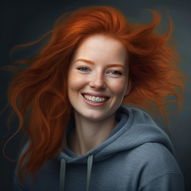 Kobieta z czerwonymi włosami ma zdjęcie kobiety z czerwonymi włosami.