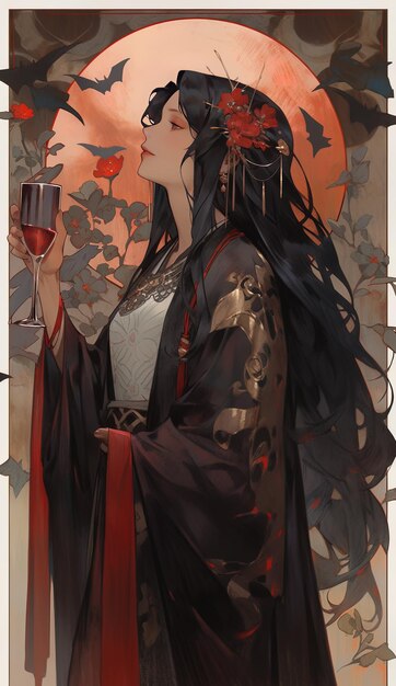kobieta z długimi włosami trzyma szklankę wina