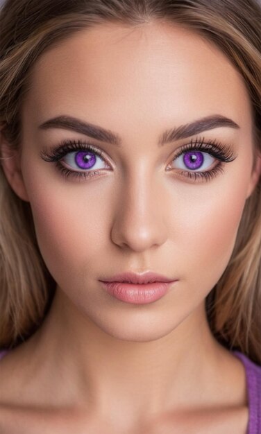 Kobieta z fioletowymi oczami i fioletowym okiem