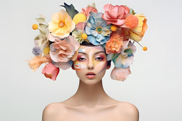 Kobieta z głową pokrytą kwiatami Koncepcja leczenia psychologicznego zdrowia psychicznego