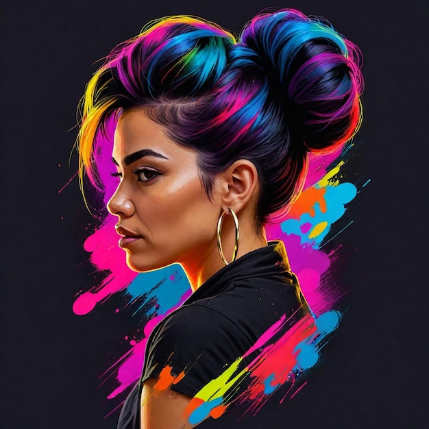 kobieta z kolorową fryzurą jest pokazana na obrazie
