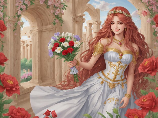 Kobieta z koroną i kwiatami