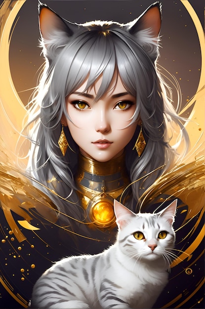 Kobieta z kotem we włosach