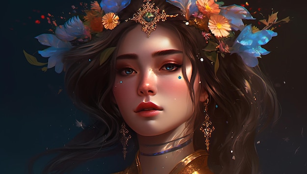 Kobieta z kwiatami na głowie