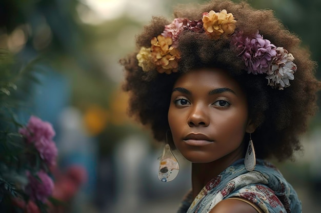 Zdjęcie kobieta z kwiatową koroną na głowie