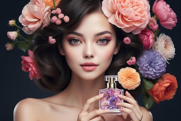 Kobieta z kwiatowym perfumem generatywnym ai
