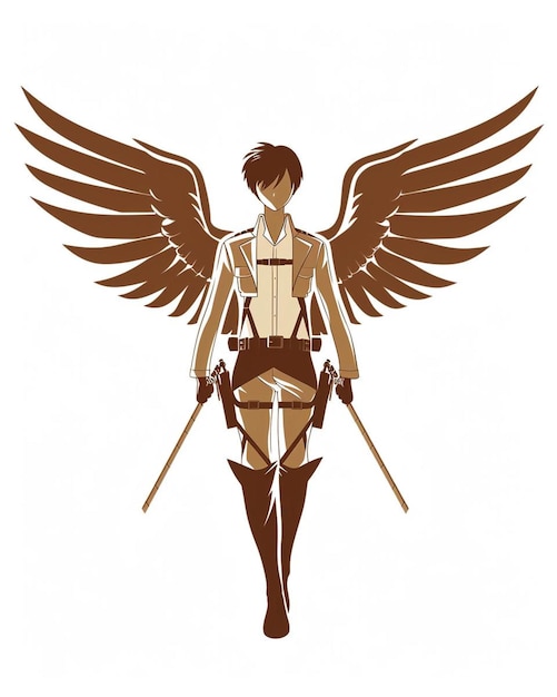 kobieta z mieczem i skrzydłami na białym tle