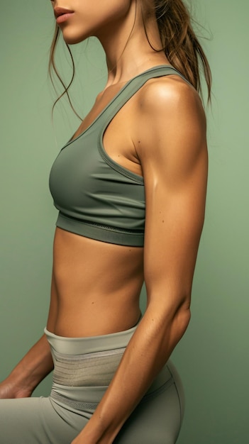 kobieta z mięśniowym ciałem nosząca stanik sportowy